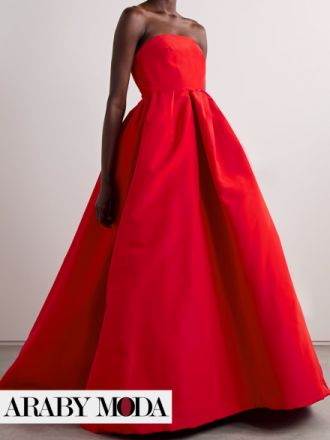 Carolina Herrera Red Strapless Evening Dress