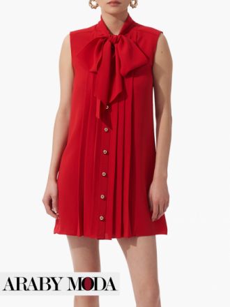 Carolina Herrera red short pleated dress - front view