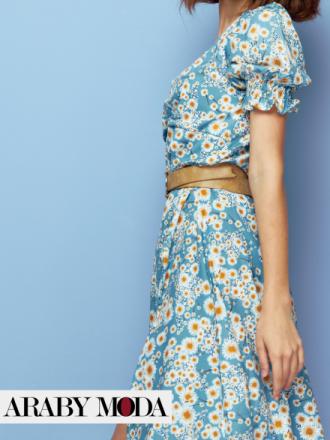 Cool spring blue floral print dress