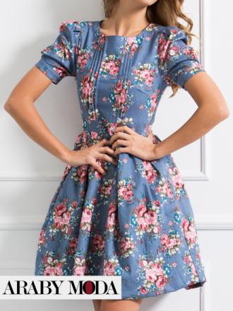 Elegant and feminine blue floral print dress