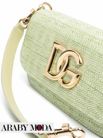 Dolce Gabbana raffia bag, green, with a large gold DG logo