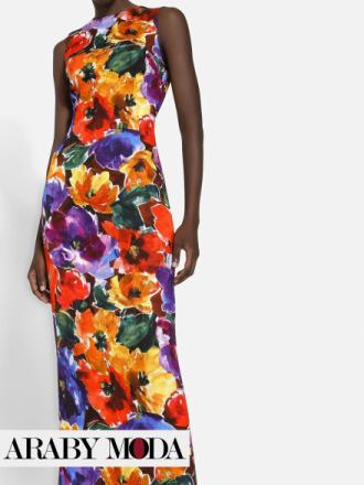 Dolce & Gabbana Maxi Dress Rich in Florals in Abstract Style