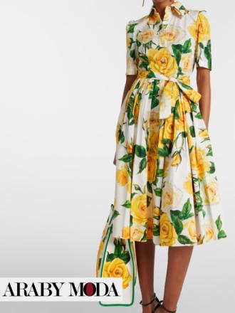 Dolce & Gabbana Yellow Floral Print Shirt Dress