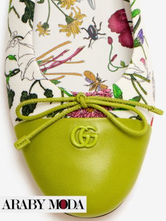 Exude femininity and romance in Balletcore style with Gucci floral-print ballerinas