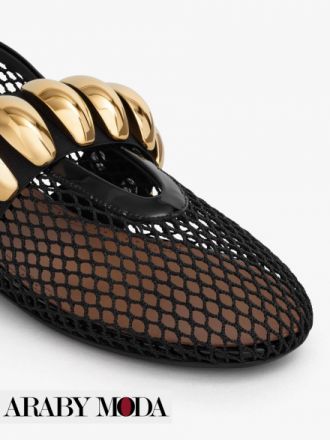 Combine modernity and luxury with Alaia mesh ballerinas embellished with gold jewels