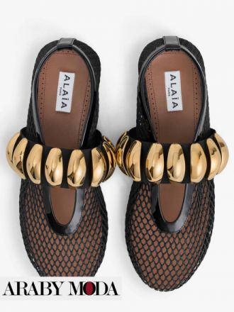 Alaia mesh ballerinas embellished with jewels Gold is incorporated into the modern BalletCore style