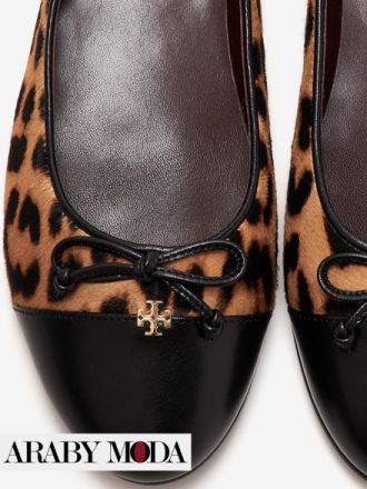Tory Burch Leopard Print & black leather Ballet Shoes