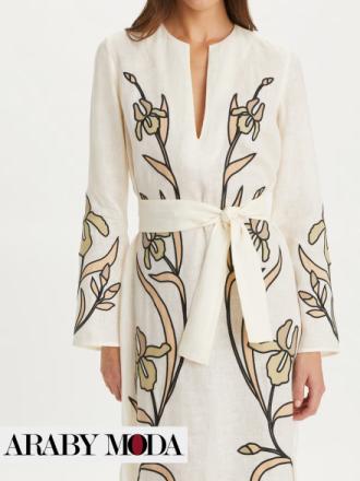 Tory Burch linen kaftan with autumnal prints