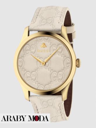 Gucci G-Timeless Beige Watch with Leather Strap with Brand Logo