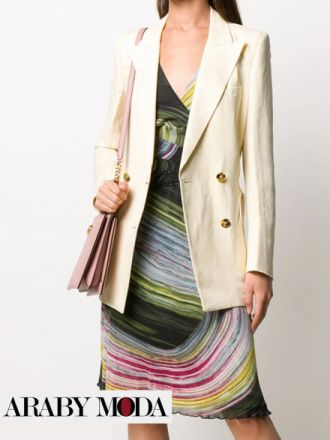 An ivory blazer is the most beautiful choice with a dress in autumnal colors