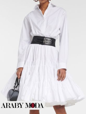 Wide leather belt matches with White shirt and dress
