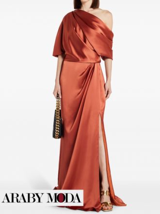 Amsale Satin Maxi Dress in Burnt Orange