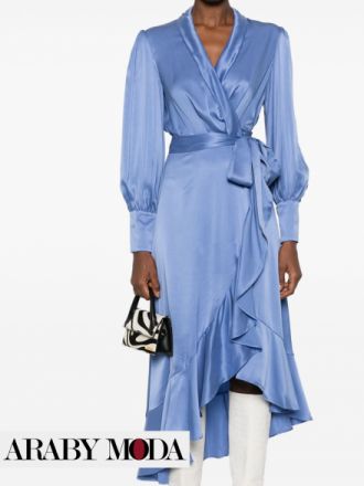 Zimmermann Blue Silk Midi Wrap Dress