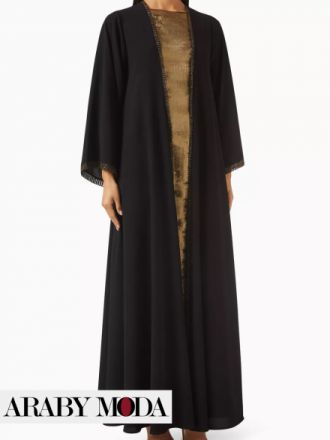 Black Abaya and Gold Dress Set for a Luxurious Ramadan Outfit