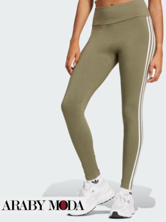 Adidas 3-Stripes Leggings in Olive - Front View