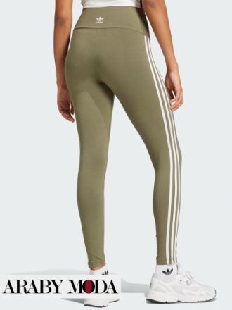 Adidas 3-Stripes Leggings in Olive - Back View