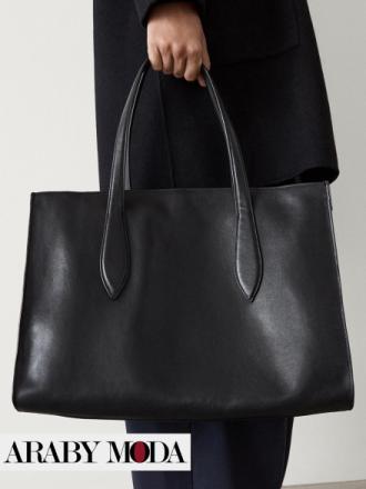 Massimo Dutti large black leather bag for autumn and winter