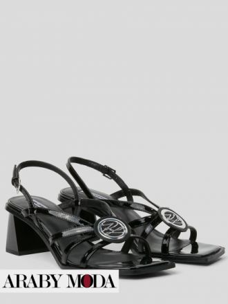 Shiny Black Karl Lagerfeld Sandals for a Chic Formal July Outfit