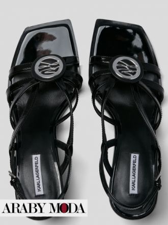 Black Karl Lagerfeld Sandals with a Silver Metallic Logo