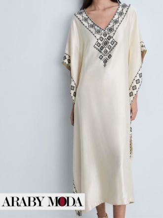 Mango Satin Kaftan Embroidered Ensures Femininity and Modesty in Ramadan Outfit