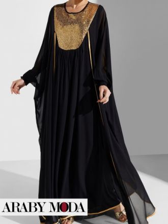 Classic Kaftan Combines Black and Gold in a Classic, Elegant and Luxurious Style