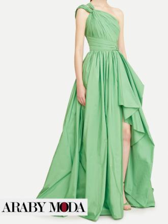 Zuhair Murad green taffeta dress with pleats