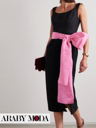 Black Midi Dress with Pink Belt