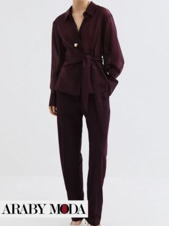 اطلالة مونوكروم عنابي غاية في الرقي والترف للربيع