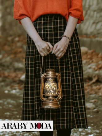 Classic plaid skirt for winter outfit in dark colors