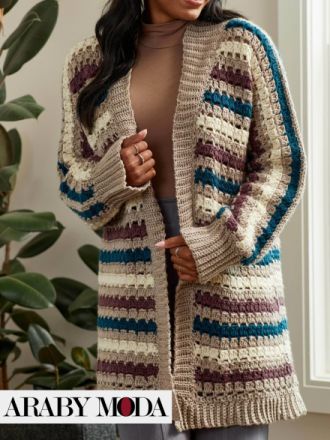 Multi-color knitted cardigan for a soft winter look