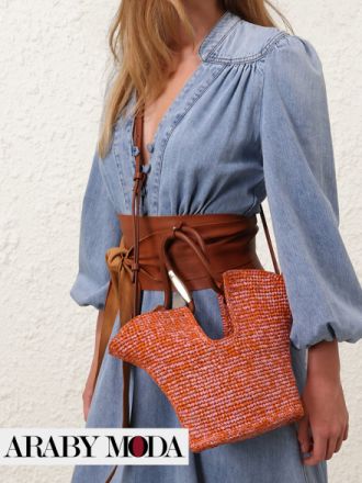 Zimmermann Goldentime Bag in Orange and Pink Raffia