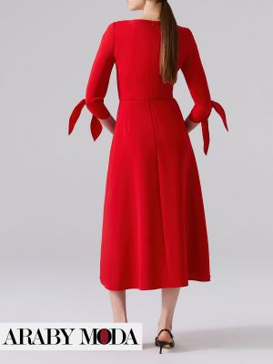 CH Red Midi Dress with Tie Sleeves Offers an Image of Luxury Uniqueness