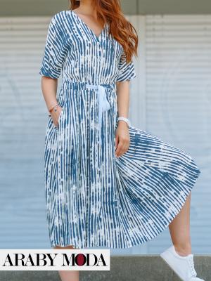 Youthful blue dress with patterned prints