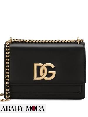 Dolce & Gabbana black leather bag with logo and gold chain