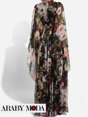 D&G Black Chiffon Maxi Dress with Rose Print