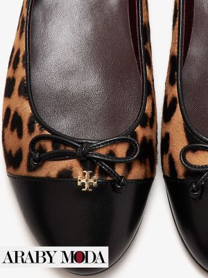Tory Burch Leopard Print & black leather Ballet Shoes