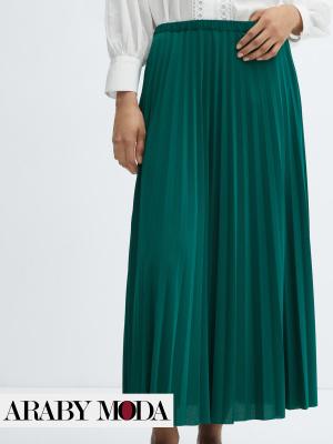 Mango long pleated skirt in green