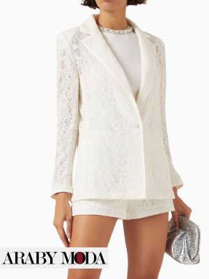 Transparent lace blazer with shorts for a soft look