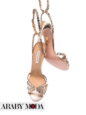 Aquazzura heeled sandals decorated with many silver and gold crystals