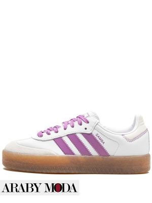 Softness of Winter Looks with Adidas Samba Sneakers with Purple Stripes