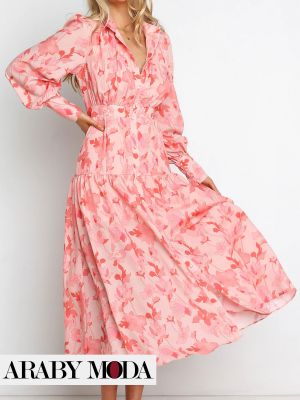 Show off your beauty and femininity with a pink floral print dress