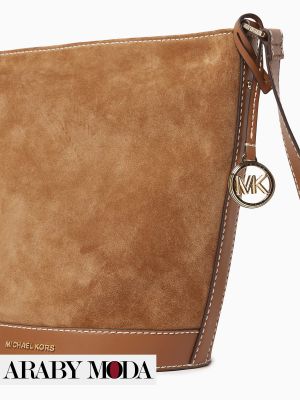 Michael Kors Townsend Suede Bucket Bag with Leather and Gold Logo