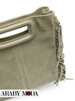 Maje Suede Bag with Tassels in Trendy Green