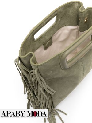 A picture showing the interior space of the Maje Suede Bag with Tassels