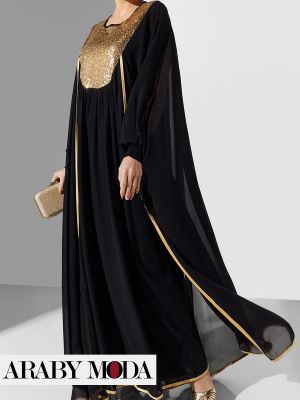 Classic Ramadan Kaftan Combines Black with Embroidery and Gold Threads