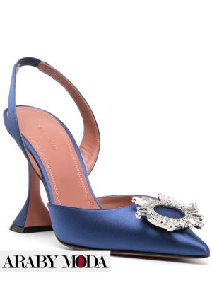 Amina Muaddi Begum blue heel shoes made of satin and decorated with crystals