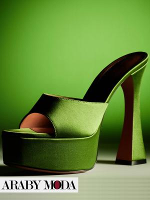 Amina Muaddi Dalida green satin high heel sandals