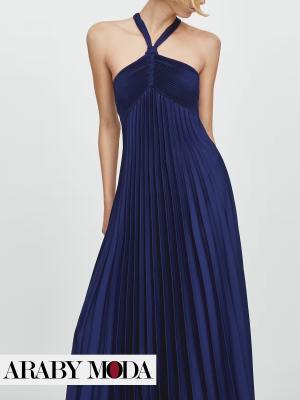 Dark blue Mango pleated dress