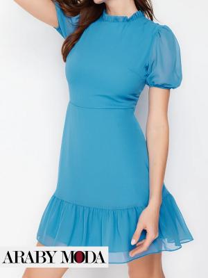 Mini blue chiffon casual dress from Trendyol