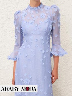 Zimmermann Matchmaker Midi Dress with Floral Embellishment and Ruffles - Front Pic